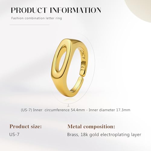 Cicy Bell Initial Rings for Women 18k Gold Plated Adjustable Rings | Open Signet Rings, Bold Letter, Personalized Engraved, For Party - color: Initial-O