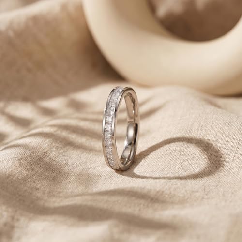 Minimalist & Romantic Single-Row Diamond Ring for Daily, Date & Wedding - color: White Gold