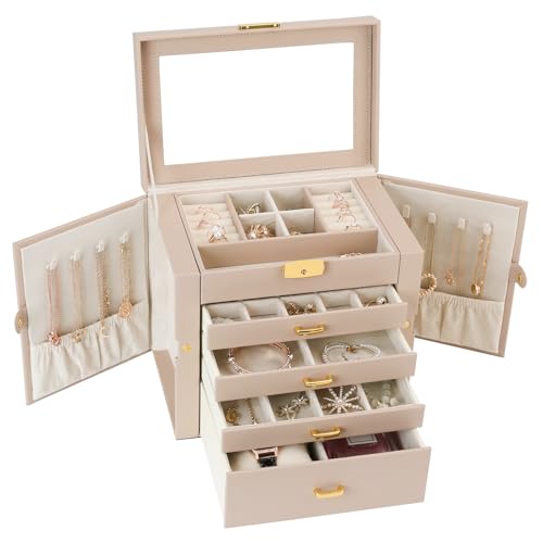 Jewelry Box for Women, 5-Layer Jewelry Organizers Box, Large Jewelry Storage Box for Girls, Jewelry Holder Organizers Gift for Valentine's Day, Christmas (Apricot) - color: Apricot, size: 5-Layer