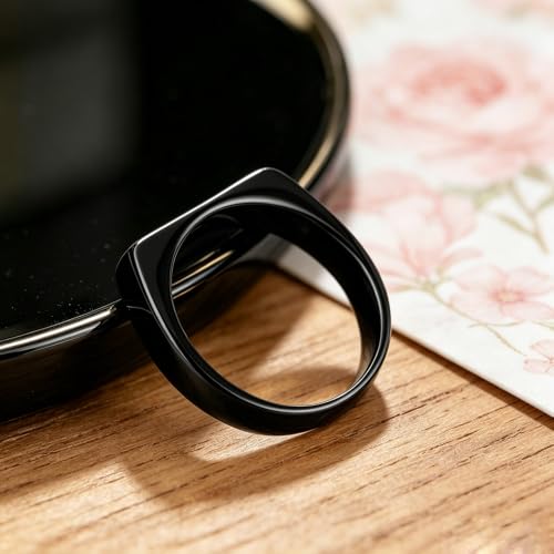 Square Signet Style Titanium Steel Classical Wedding Engagement Ring | Classical Simple Plain Wedding Engagement Statement Ring,Square Shape Signet Style Titanium steel Steel - color: Black