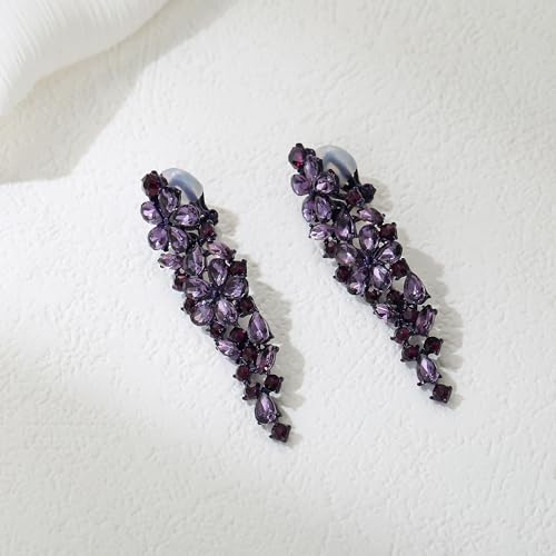 EleQueen Women's Sparkle Statement Clip-On Chandelier Earrings | Marquise Crystals Earrings for Women, Art Deco Prom Jewelry for Wedding Bride Bridesmaid - color: Purple Black-Tone