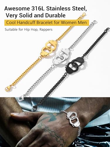 PROSTEEL Trendy Handcuffs Design/Customize Words Ankle Bracelet For Women, 316L Stainless Steel Anklets Silver/Gold/Black Tone, Hypoallergenic, Come with Box - style: B Silver-Bracelet(7.5")