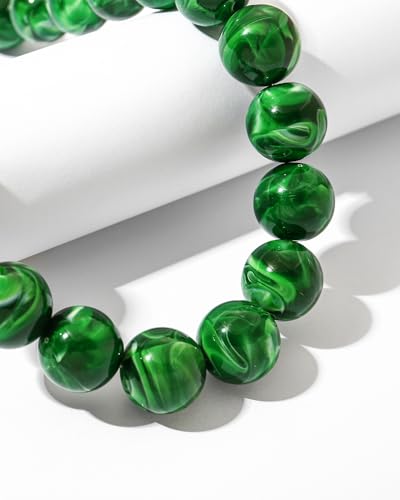 Chunky Beaded Choker Necklace for Women Boho Statement Necklace with Large Pearl Blue Brown Tone Resin Beads Summer Beach Jewelry Gifts - color: Emerald Green