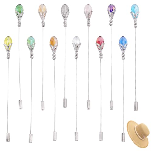 Vintage Hat Pins Stick Lapel Pin Plastic Imitation Pearl Brooch Brass Long Handle Pin Accessories for Tie Scarf Badge Hats Suits Brooches Decorative Jewelry Making DIY Crafts - color: 12 Colors