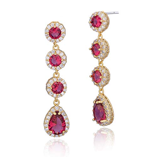 Women's Cubic Zirconia Bridal Earrings - Elegant Long Wedding Party Prom Earring for Bride Bridesmaids Crystal CZ Rhinestone Chandelier Statement Dangle Drop Earrings for girls - color: Red-gold