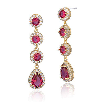 Women's Cubic Zirconia Bridal Earrings - Elegant Long Wedding Party Prom Earring for Bride Bridesmaids Crystal CZ Rhinestone Chandelier Statement Dangle Drop Earrings for girls - color: Red-gold