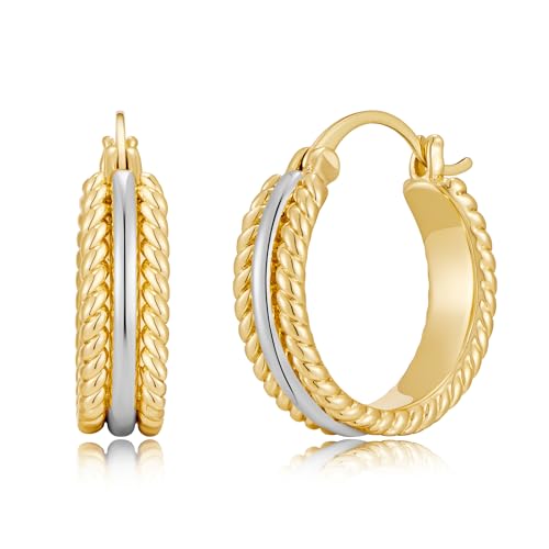 Two Tone Silver and Gold Plated Hoop Earrings for Women Mixed Metal Hypoallergenic Statement Valentines Jewelry Gifts - style: Silver & Gold