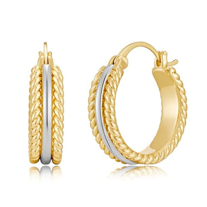 Two Tone Silver and Gold Plated Hoop Earrings for Women Mixed Metal Hypoallergenic Statement Valentines Jewelry Gifts - style: Silver & Gold