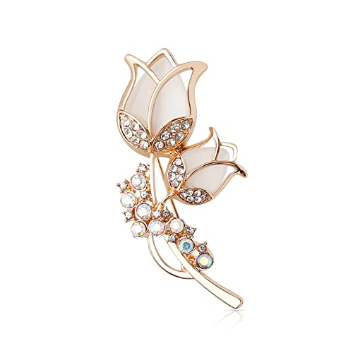 Pearl Diamond Brooch Pins for Dress Sweater Scarf, Wedding Party Decoration Birthday Christmas Gift - style: Tulip