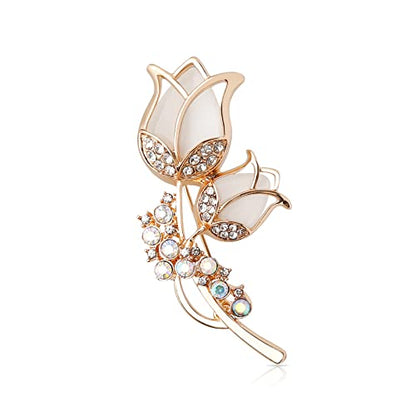 Pearl Diamond Brooch Pins for Dress Sweater Scarf, Wedding Party Decoration Birthday Christmas Gift - style: Tulip
