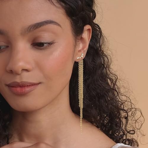 Robaice Long Gold Dangle Earrings for Women, 14K Plated Tassel Earring | Gold Chain Dangling Earrings, Trendy Drop Prom Earring, Lightweight Statement Party Jewelry, Gift for Women - style: F-cz dangle drop tassel
