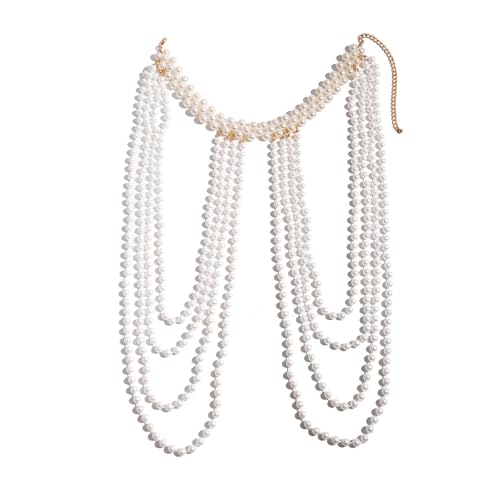 Pearl Beaded Bra Body Chain,Festival Rave Shoulder Chain Wedding Bridal Pearl Tassel Arm Chain Jewelry for Women - color: White