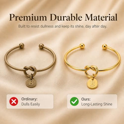 LemonRose Initial Bracelets for Women - Dainty Tie the Knot Letter A-Z 14K Gold Plated for Women Gold Cuff Bracelet for Womens Jewelry Personalized Bridesmaid Proposal Gifts - color: Gold B