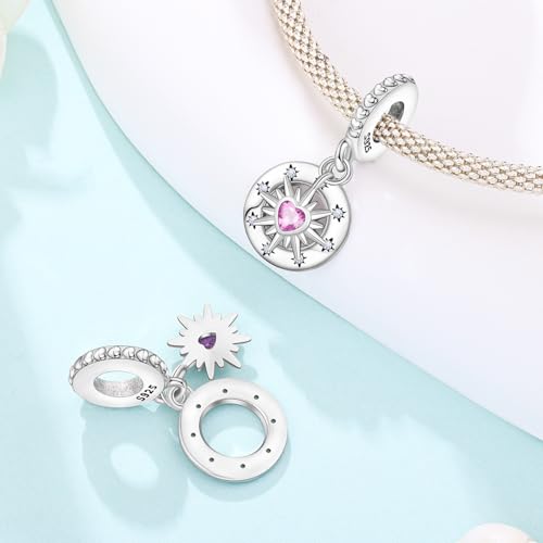 925 Sterling Silver Charms for Bracelets and Necklace Religious Cross Pendants Praying Hands, Bible, Virgin Mary, Jesus, Church Bead Jewelry - color: Pink Heart Charm