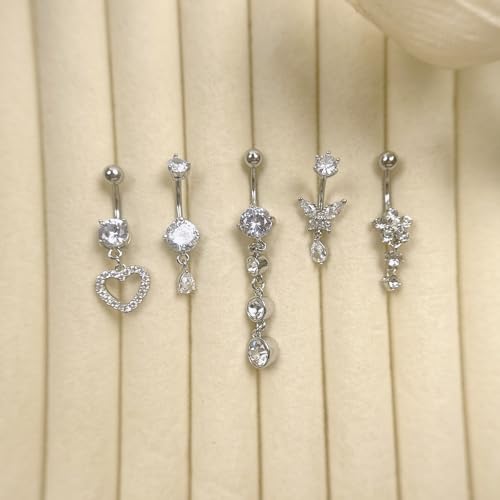11 Pcs Belly Button Ring Dangle Stainless Steel Belly Rings 14G | Belly Button Piercing Cute Navel Ring Belly Piercing Jewelry for Women - style: 11S