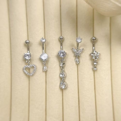 11 Pcs Belly Button Ring Dangle Stainless Steel Belly Rings 14G | Belly Button Piercing Cute Navel Ring Belly Piercing Jewelry for Women - style: 11S