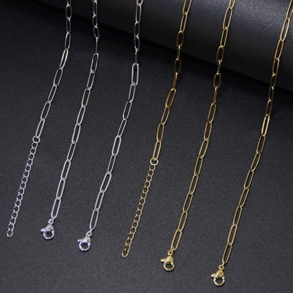 Exway 10 Pcs Paperclip Charm Bracelets Chain 6.5 Inch Stainless Steel Sliver Chain Bracelets Kit with Lobster Clasps for Crafts DIY Women Jewelry Making - color: silver style B, size: 6.5in