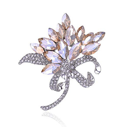 seven wolves Women's Austrian Crystal Brooch Wedding Flower Leaf Bouquet Brooch - color: Champange