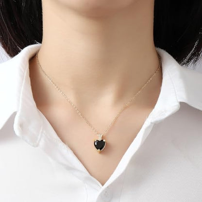 Heart Birthstone Necklace for Women, 14K Gold Plated Birthstone Pendant Necklace Cubic Zirconia Diamond Necklace Dainty Gold Necklace Birthday Gifts for Women Girls - color: Black Tourmaline
