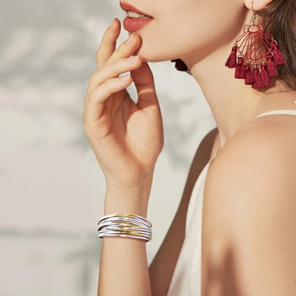 Wrapped Bracelets for Women,Leather Boho Bracelets for Women - color: Leather-Silver