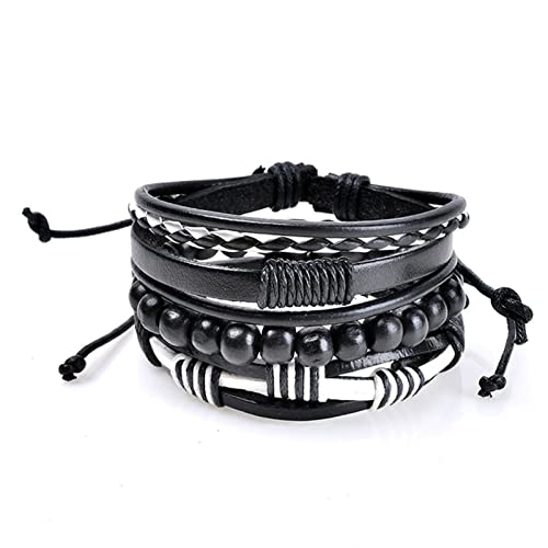 Fashion Retro Leather Bracelet, Stylish Classic Braided Bracelet for Women, Cuff Wrap Bracelet for Men, Black