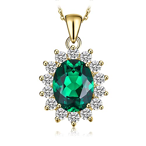 JewelryPalace Princess Diana Kate Middleton Natural Amethyst Citrine Garnet Peridot Topaz Created Ruby Sapphire Simulated Emerald Pendant Necklace for Women, 925 Sterling Silver Gemstone Jewelry Set - color: E-Yellow Gold Plated-emerald