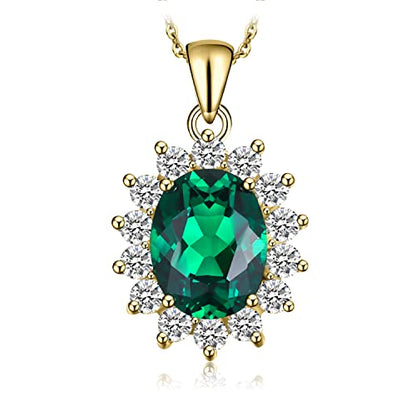 JewelryPalace Princess Diana Kate Middleton Natural Amethyst Citrine Garnet Peridot Topaz Created Ruby Sapphire Simulated Emerald Pendant Necklace for Women, 925 Sterling Silver Gemstone Jewelry Set - color: E-Yellow Gold Plated-emerald