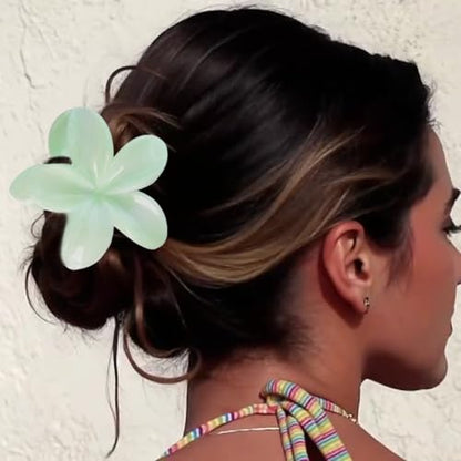 Flower Hair Clips for Women Claw Clips Summer Beaches Fashion Hair Accessories Light Cyan Plumeria with Marble Design Barrettes Hold Hair in Place for Thick Thin Hair(3Pcs: 1 Large 2 Small) - color: Light Cyan