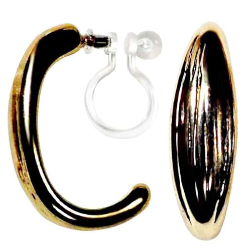 Hoop Invisible Clip On Earrings for Women Not Pierced Gold Small Twisted Hoop Comfortable Silver Large Clip On Earrings - color: Thick Hoop Gold