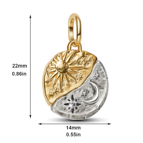 925 Sterling Silver Dangle Charm Fit Women Bracelet And Necklaces Jewelry | Medallion Pendants Beads Jewelry Charms for Women Fashion Gift Family Friends Mother's Day - color: Sun and Moon Medallion Charm M1785