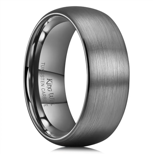 King Will Wedding Band for Men Women, 2/4/6/7/8mm Domed Matte Brushed Tungsten Carbide Rings, Solid/Dual Color Engagement Rings, Comfort Fit - color: Gunmetal Grey-8mm