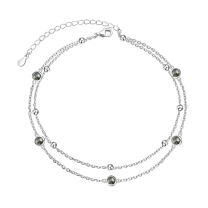 Flyow Anklet for Women S925 Sterling Silver Adjustable Foot Beaded Heart Charm Ankle Bracelet Anklets Jewelry - style: Agate