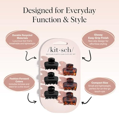 Kitsch Small Hair Clips for Women - Black & Tortoise, 6 Pcs | Stays In Place Without Pulling or Snagging, Durable & Sturdy Plastic Small Hair Clips For Bangs, Stylish Hair Accessories