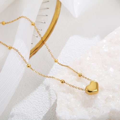 14K Gold Plated Heart Necklace for Women - Dainty Tiny Pendant Choker, Simple Gold Chain Jewelry, Trendy Birthday Gifts for Her
