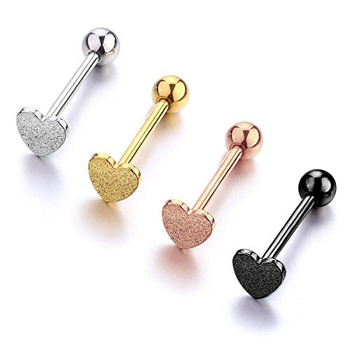 14G Stainless Steel Tongue Rings Straight Barbells Heart Shape Rose Shape Tongue Piercing Jewelry - color: Pack 1