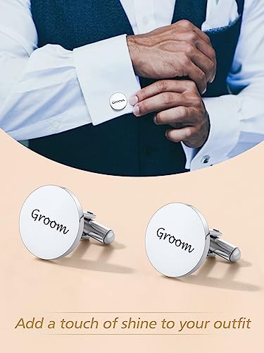 FindChic Stainless Steel Round Cufflinks with Custom Text/Picture/Monogram Letters 18K Gold Plated/Black Color for Men Groom Suits Shirts, with Gift Box - style: 01. simple round-custom text (stainless steel)