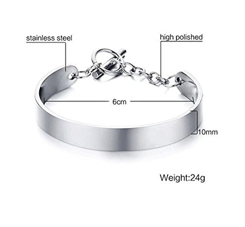 DIB Free Engraving Stainless Steel Minimalist Shiny Cuff Bangle Bracelets with Toggle Clasp for Women Oval Shape Silver