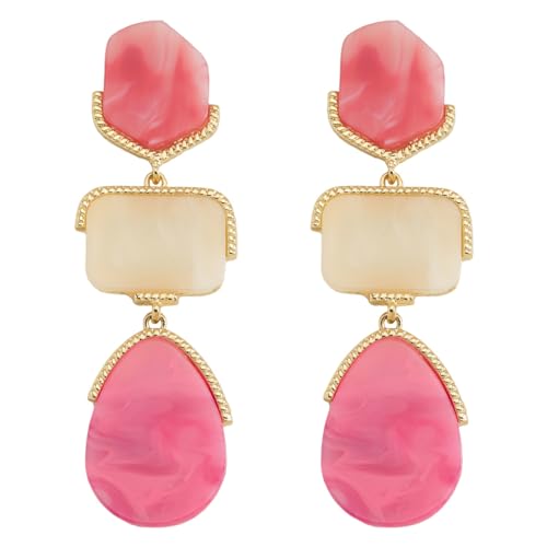 Acrylic Geometric Earrings Multilayer Resin Earrings Long Drop Dangle Earrings Acetate Tassel Earrings Long Pink Cute Jewelry Design for Women - color: Pink