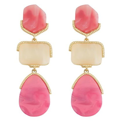 Acrylic Geometric Earrings Multilayer Resin Earrings Long Drop Dangle Earrings Acetate Tassel Earrings Long Pink Cute Jewelry Design for Women - color: Pink