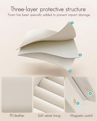 VLANDO Small Travel Jewelry Case, Gifts for Women Bridesmaid,Tangle-Free Jewelry Organizer for Rings Earrings Necklaces, Vegan Leather, Magnetic Closure-Cream White - color: Cream White