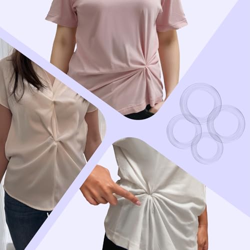 Clothing Cinch Clips - Invisible Clothing Accessory for Cinch Shirts, Dresses, Skirts and Scarves, Changing The Shape and Style of Your Clothes, Set Includes 12 Rings (4 Sizes) + 50 Rubber Bands