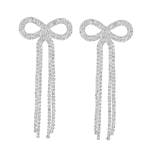 Rhinestone Earrings Dangling for Women Sparkly Silver Dangle Earrings Girls Long Chandelier Earrings Tassel Lightweight Ear Studs Cubic Zirconia (KE001S-W) - color: Bow 516286S Silver Clear