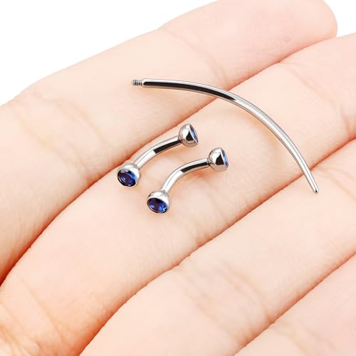 F136 Titanium 16g 6/8/10mm Eyebrow/Rook/Snug/Vertical-Labret/VCH/Snake-Eyes/Anti-Tragus/Christina/Daith/Belly-Button/Bridge/Hood/Surface Curved Barbell Piercing Jewelry for Women Men - color: Blue, size: 6 mm (1/4 in)