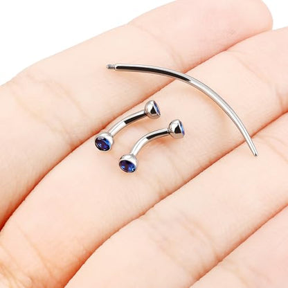 F136 Titanium 16g 6/8/10mm Eyebrow/Rook/Snug/Vertical-Labret/VCH/Snake-Eyes/Anti-Tragus/Christina/Daith/Belly-Button/Bridge/Hood/Surface Curved Barbell Piercing Jewelry for Women Men - color: Blue, size: 6 mm (1/4 in)