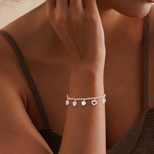 Gold Bracelets for Women, Dainty Friendship Charm Bracelet 14K Gold Plated Summer Shell Starfish Pearl Bracelet Cute Heart Charm Bracelets for Women Trendy Non Tarnish Beach Jewelry Gifts - color: silver heart
