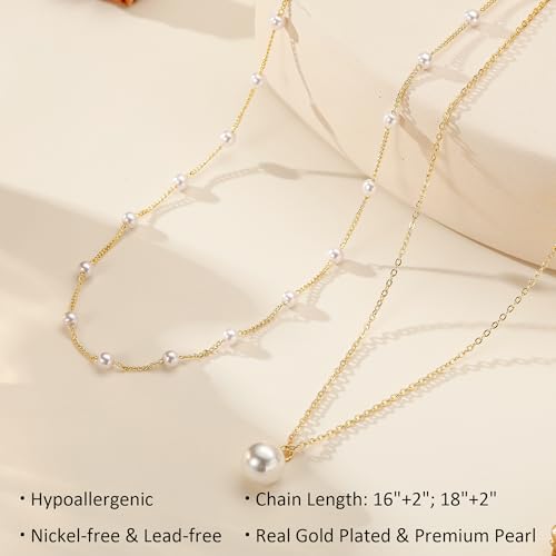 Ritach Pearl Necklaces for Women - Real Gold Plated Dainty Pearl Necklace Daisy Round Drop Pearl Choker Necklace Layered Gold Necklace for Women Teen Girls Bridesmaid Wedding Birthday Gifts - style: Gold-Layered Satellite Pearl
