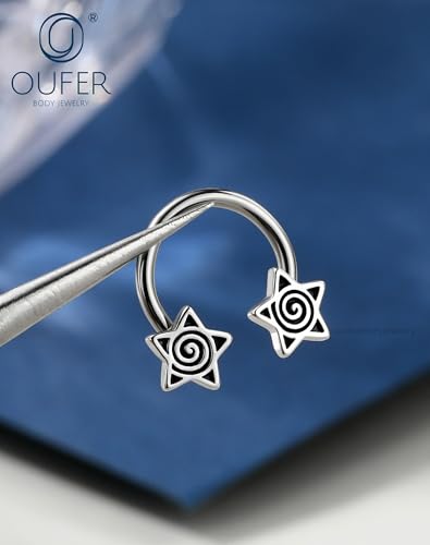 OUFER Septum Rings 16g Septum Jewelry Star Daith Earrings Gothic Tragus Helix Piercing Jewelry for Women Men - color: Black