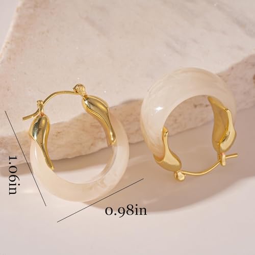 Small Gold Hoop Earrings Resin Huggie Earrings Square Hoop Earring Chunky Gold Earring Trendy Jewelry Gifts for Women Everyday Wear - color: White Unique Earrings