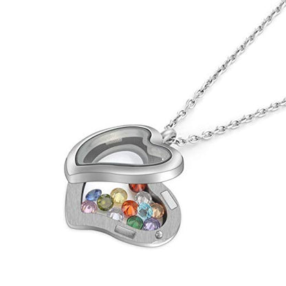 Jovivi Teardrop/Heart Floating Charm Memory Locket Necklace - 316 Surgical Stainless Steel Buckle Closure - color: Twist Heart