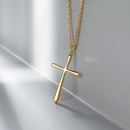Fettero Cross Necklace for Women Faith Pendant 14K Plated Dainty Chain Necklaes Minimalist Simple Tiny God Lords Prayer Religious Jewelry - style: Drop Cross